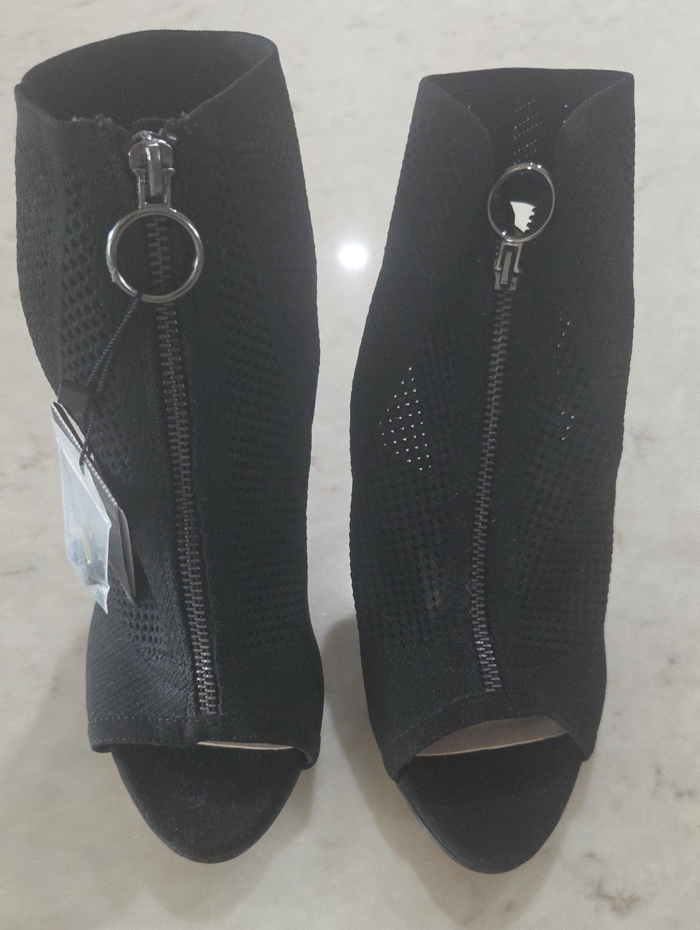 Zara Black Peep-Toe Knit Zip Ankle Boots